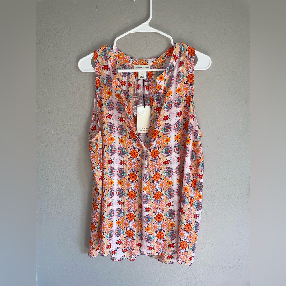 Adrienne Vittadini Orange Floral Sleeveless Blouse